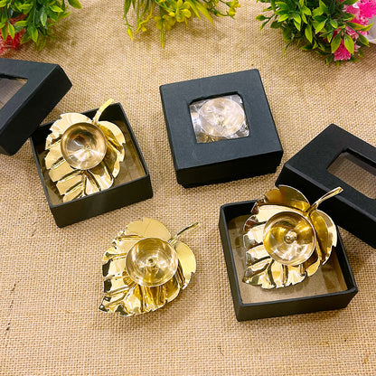 Leaf Pure Brass Diya Set of for Home Office Puja Decor Leaf Akhand Diya for Pooja Room Leaf Shaped Brass Diyas for Diwali, Ganpati Decoration Gift Items