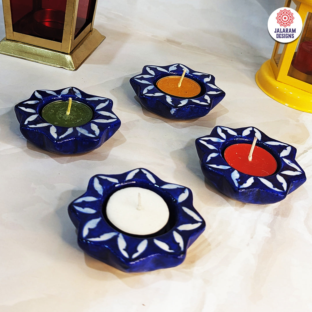 Blue Pottery Star Design Tea Lights - Single Piece