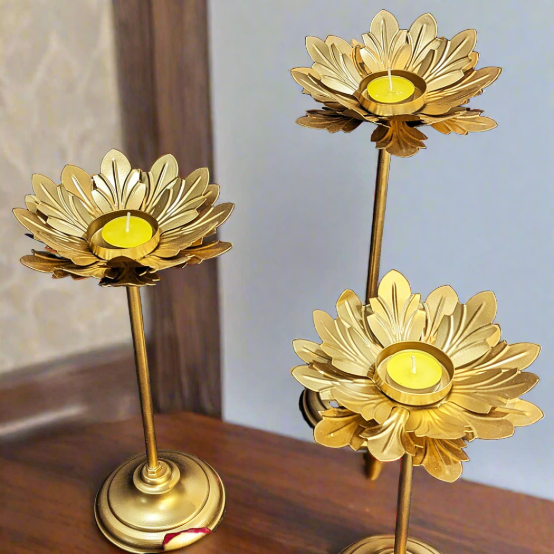 Flower Diya with Stand (Set Of 3)