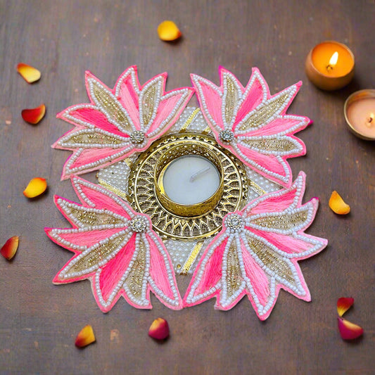 Pink Lotus Decorative Rangoli T-light – Diwali & Festive Home Decor