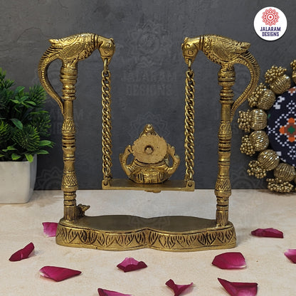 Brass Lord Ganesha Idol on Parrot Swing Jhoola For Home Decor