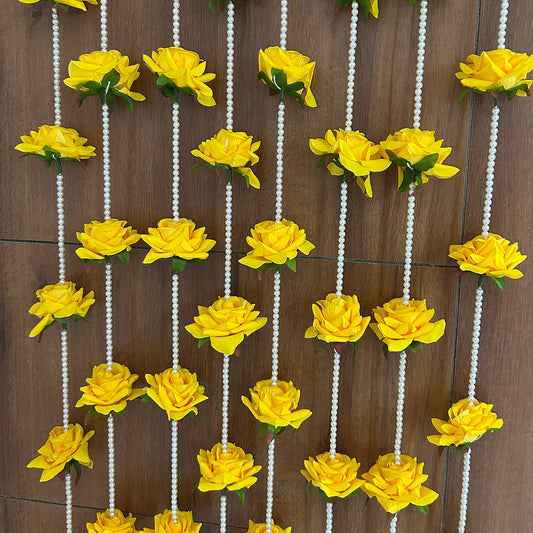 Yellow Rose and White Pearl Decorative Garland/Stream for Ganesh,Navratra, Diwali and Other Festivals and Occasions