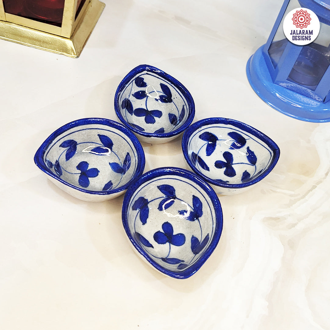 Blue Pottery Flower Design Diya - Single Piece