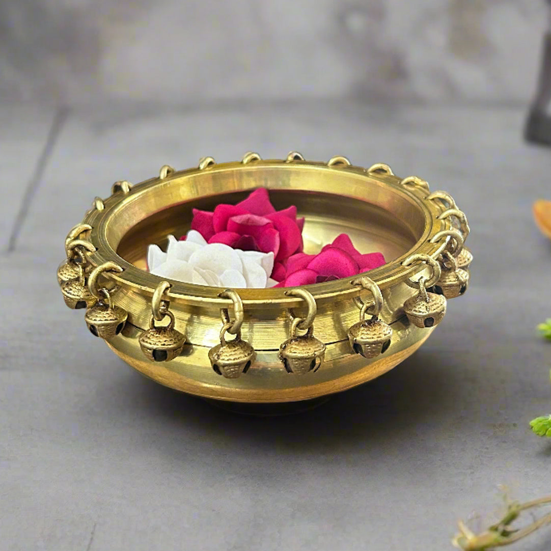 Brass Urli Traditional Bowl with Bells