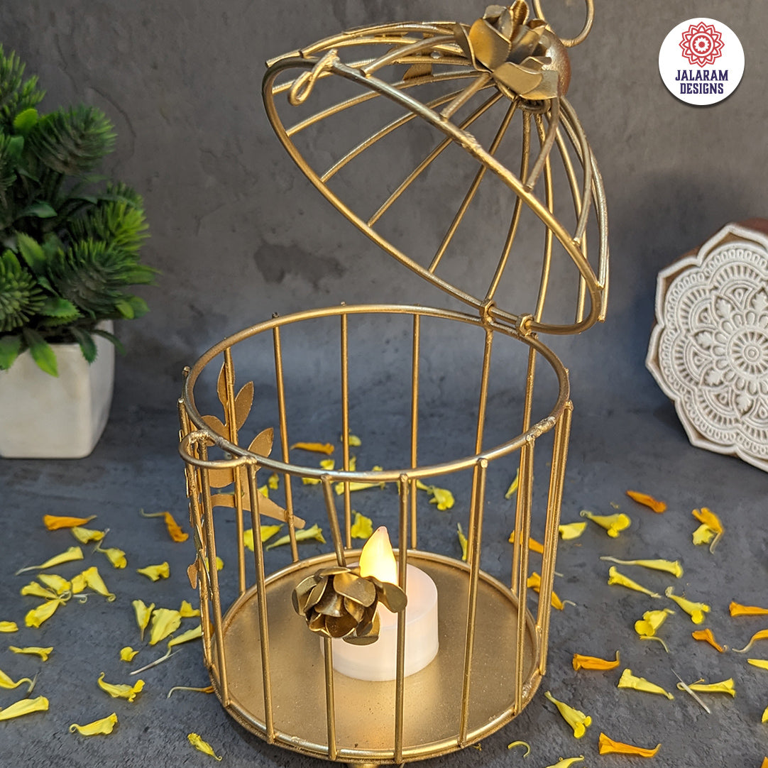 Gold Colour Metal Iron Bird Cage tealight Candle holder