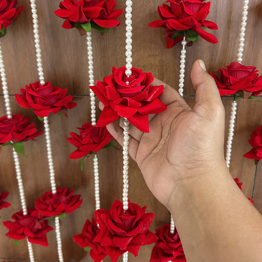 Red Rose and White Pearl Decorative Garland/Stream for Ganesh,Navratra, Diwali and Other Festivals and Occasions