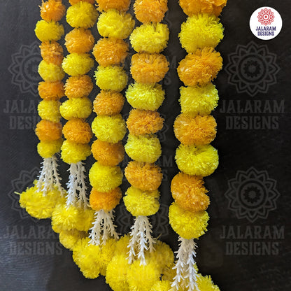 Decorative Lemon Yellow - Mango Yellow Marigold With Rajnigandha Tassel Dangler