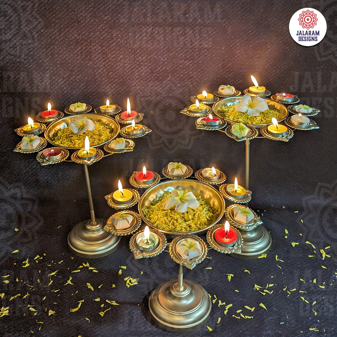 Golden Diya Stand Urli Set