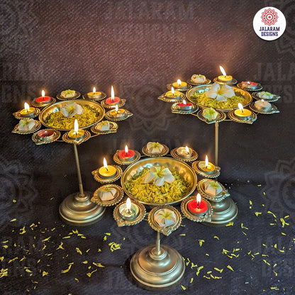 Golden Diya Stand Urli Set