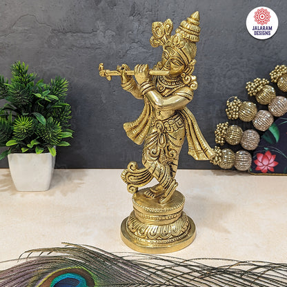 Brass Handcrafted Lord Krishna Idol - Unique Divine Sculpture | For Temple, Home, Office, Pooja, Decor, Gifts