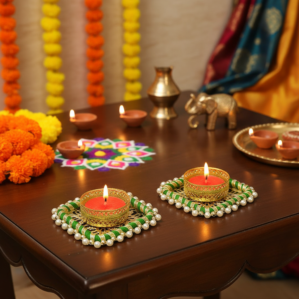 (Set Of 5) Decorative Ring Diya - Square