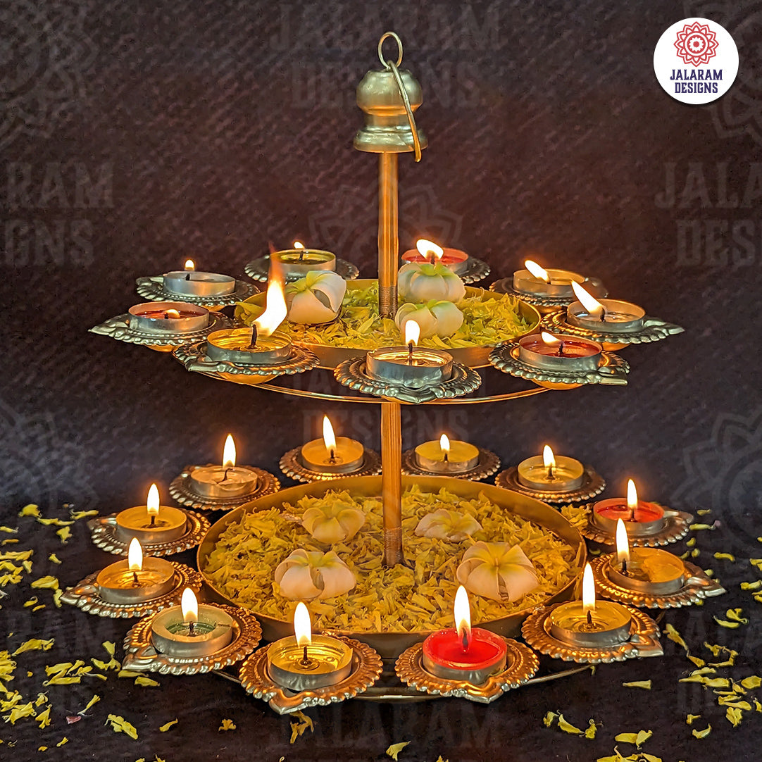 Two Tier Gold Diya Urli