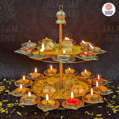 Two Tier Gold Diya Urli