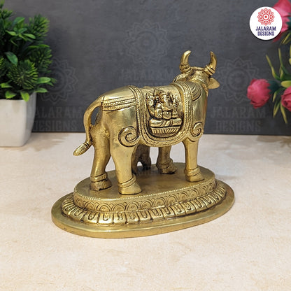 Brass Kamdhenu Cow and Calf Statue