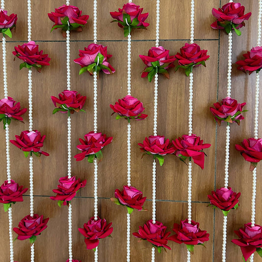 Dark Pink Rose and White Pearl Decorative Garland/Stream for Ganesh,Navratra, Diwali and Other Festivals and Occasions