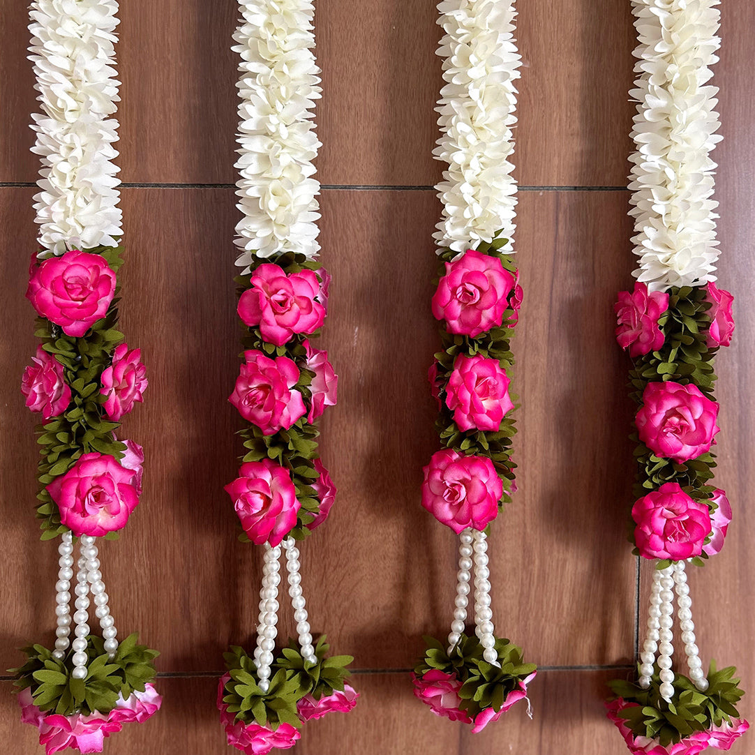 Pink Rose Pearl Tassel Gajra String