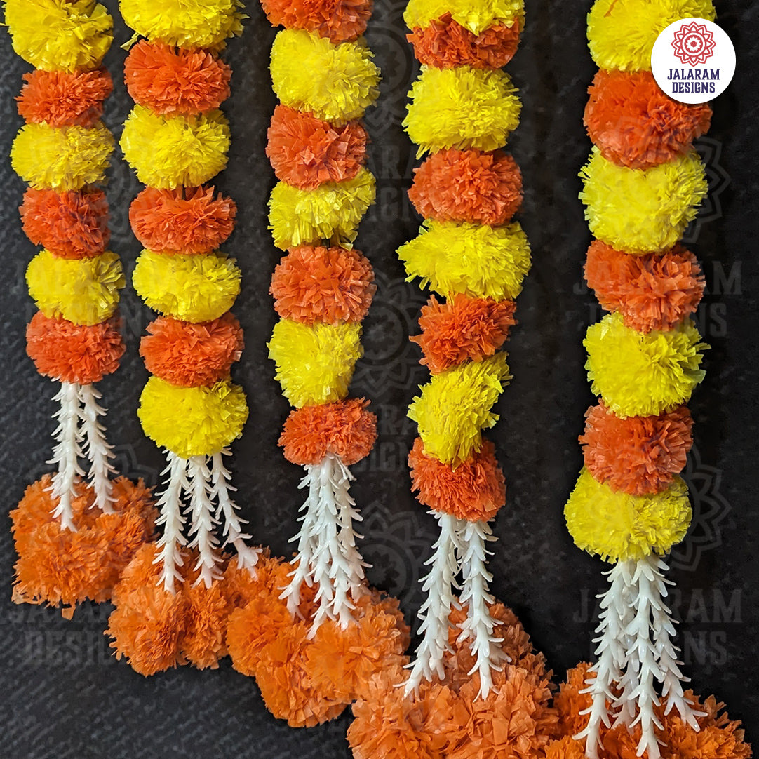 Orange - Yellow Marigold With Rajnigandha Tassel Dangler