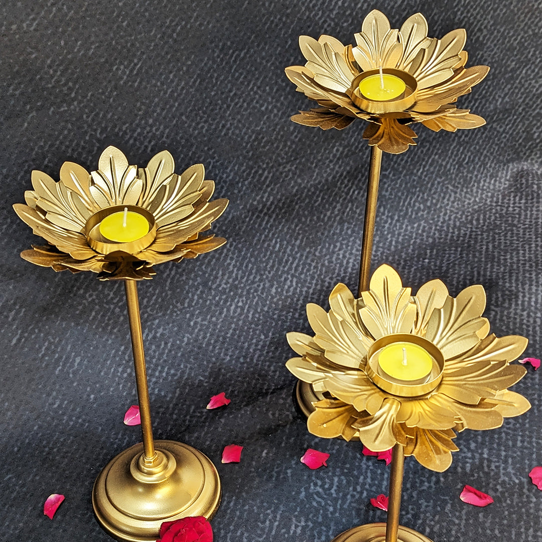 Flower Diya with Stand (Set Of 3)