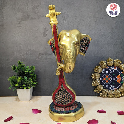 Ganesha Statue, Ganesha with Veena, Brass Ganpati Figurines, Modern Ganesha for Home, Decor, Office corner gifts.