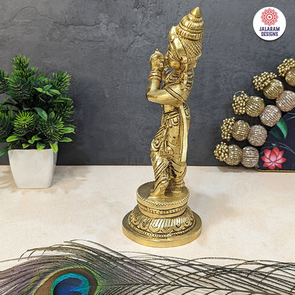 Brass Handcrafted Lord Krishna Idol - Unique Divine Sculpture | For Temple, Home, Office, Pooja, Decor, Gifts