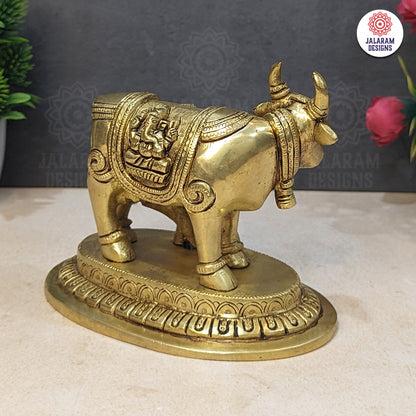 Brass Kamdhenu Cow and Calf Statue