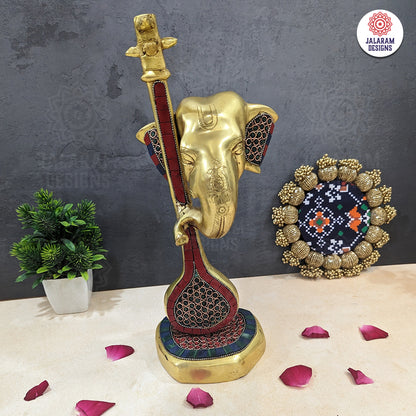 Ganesha Statue, Ganesha with Veena, Brass Ganpati Figurines, Modern Ganesha for Home, Decor, Office corner gifts.