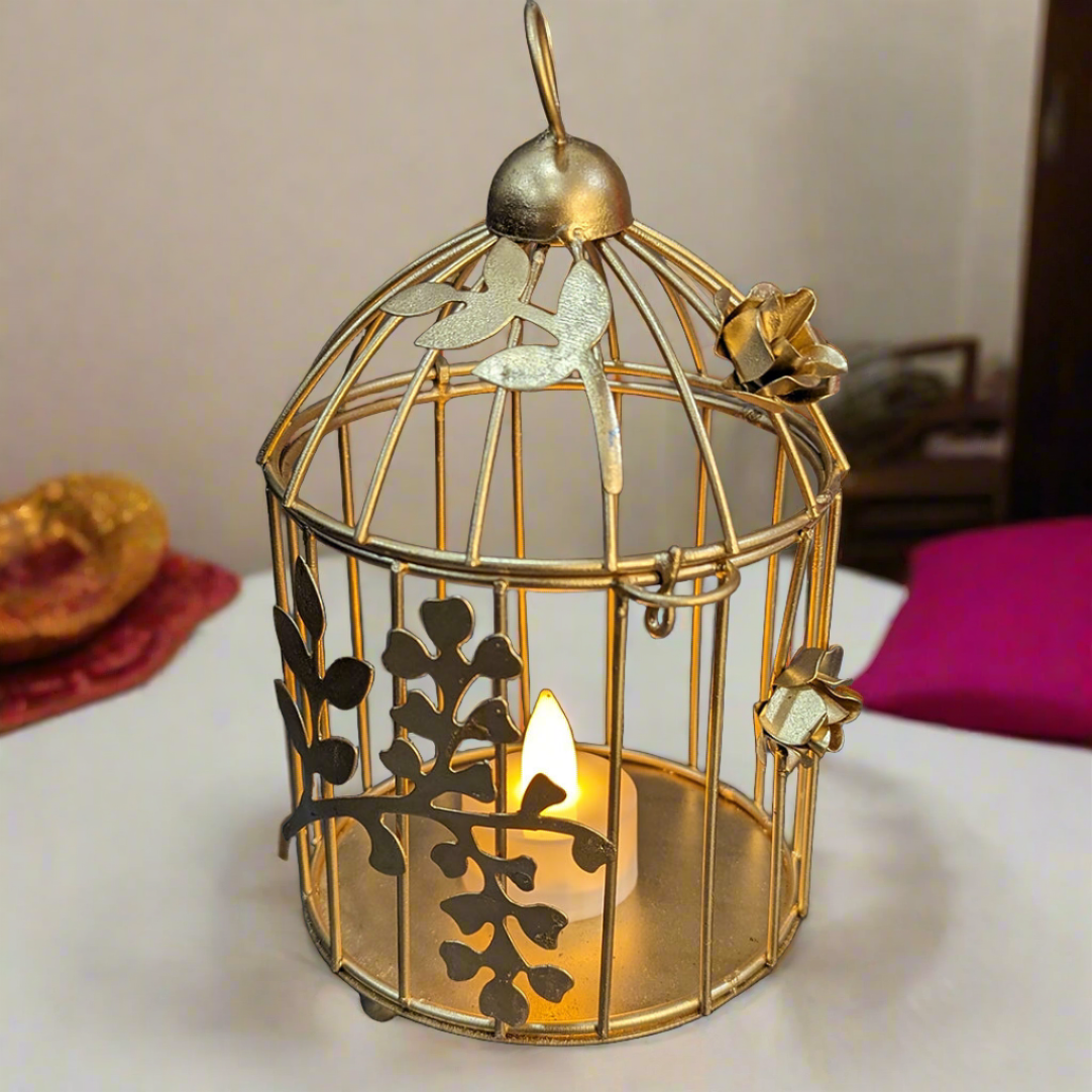 Gold Colour Metal Iron Bird Cage tealight Candle holder