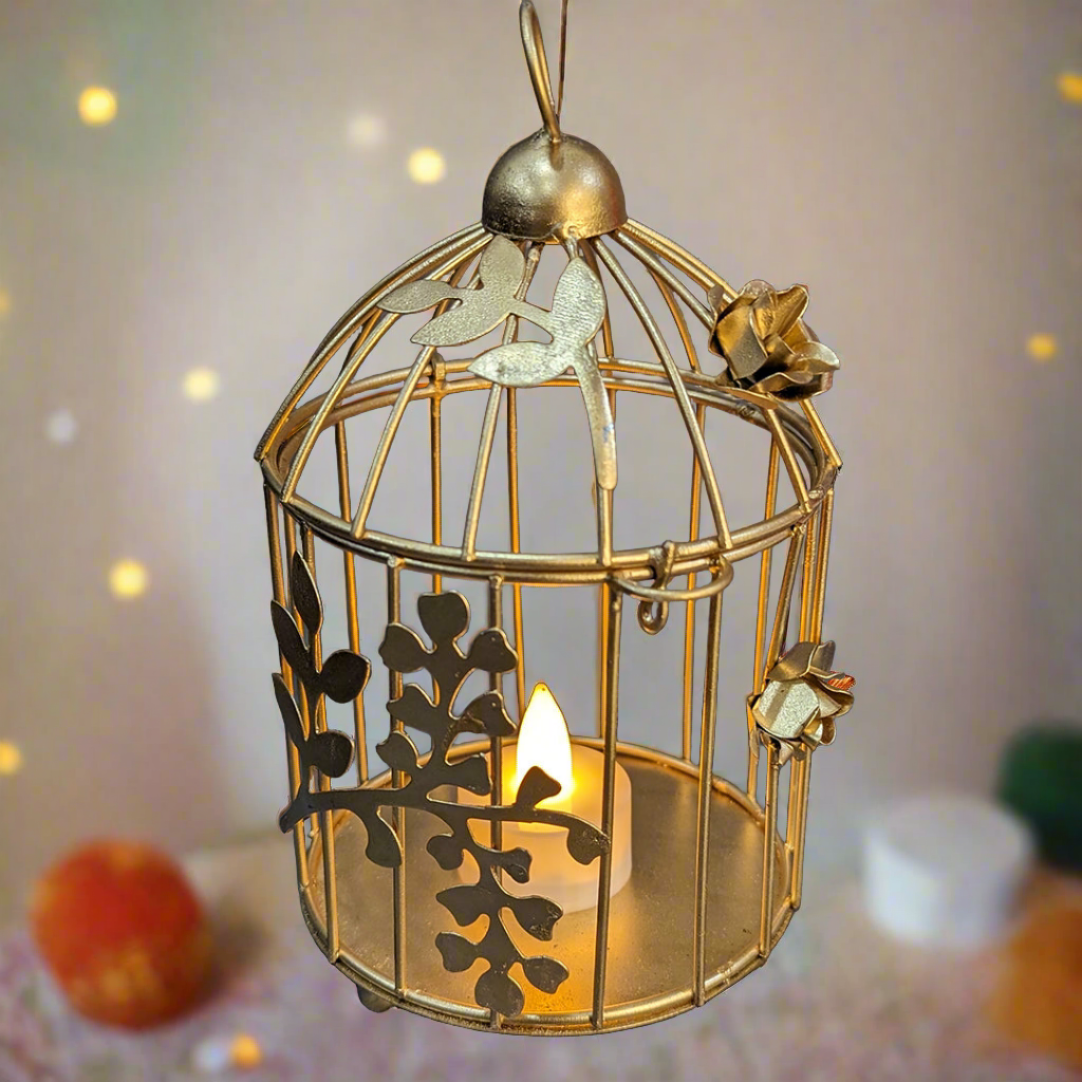 Gold Colour Metal Iron Bird Cage tealight Candle holder