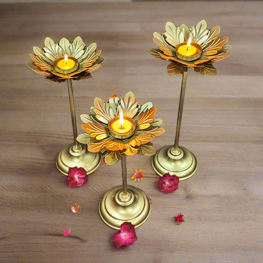 Flower Diya with Stand (Set Of 3)