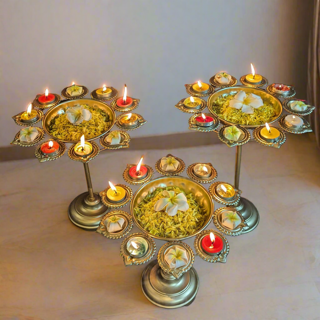 Golden Diya Stand Urli Set