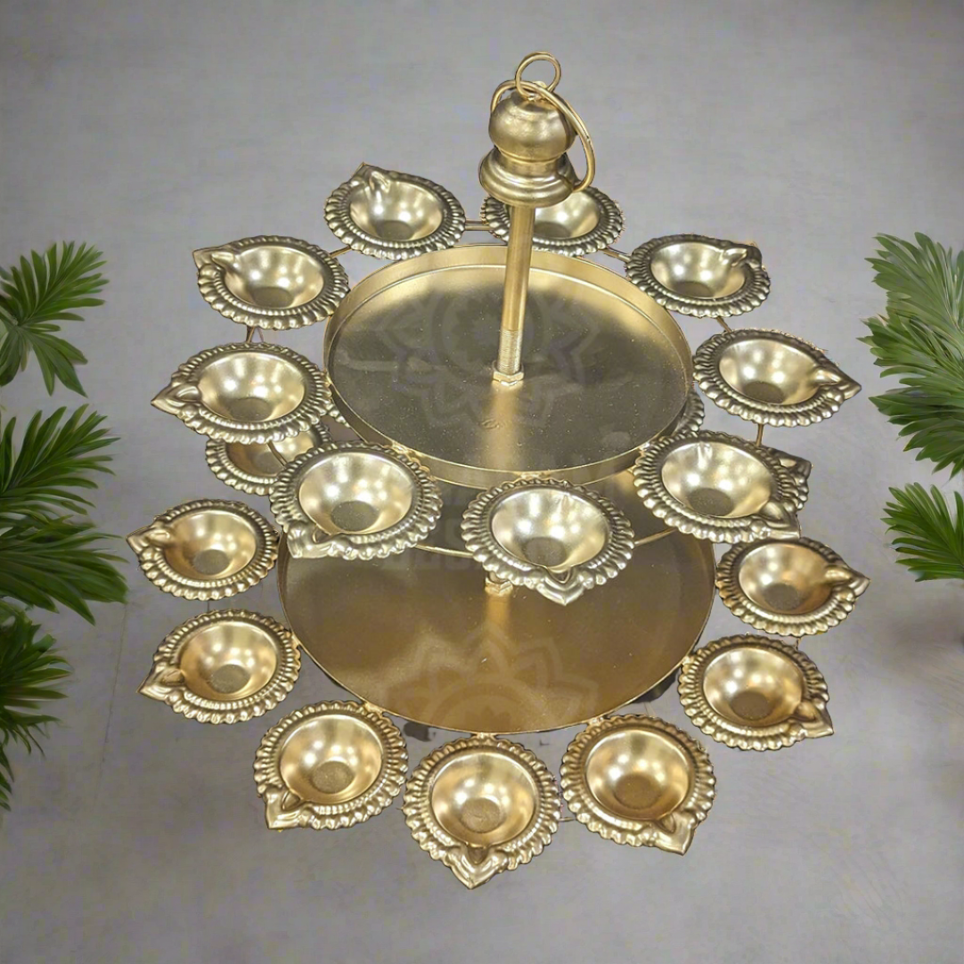 Two Tier Gold Diya Urli