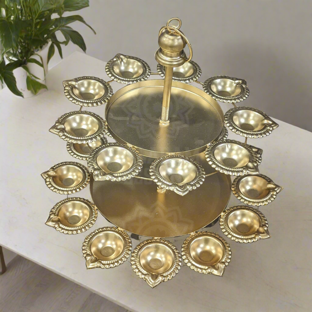 Two Tier Gold Diya Urli