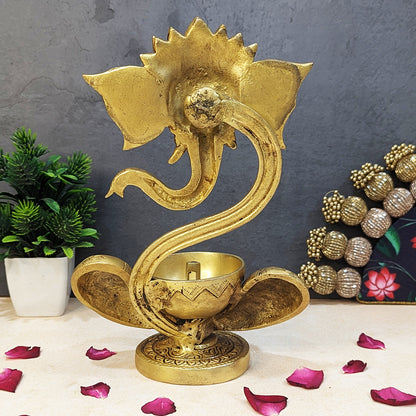 Brass Ganesha Idol with Akhand Diya