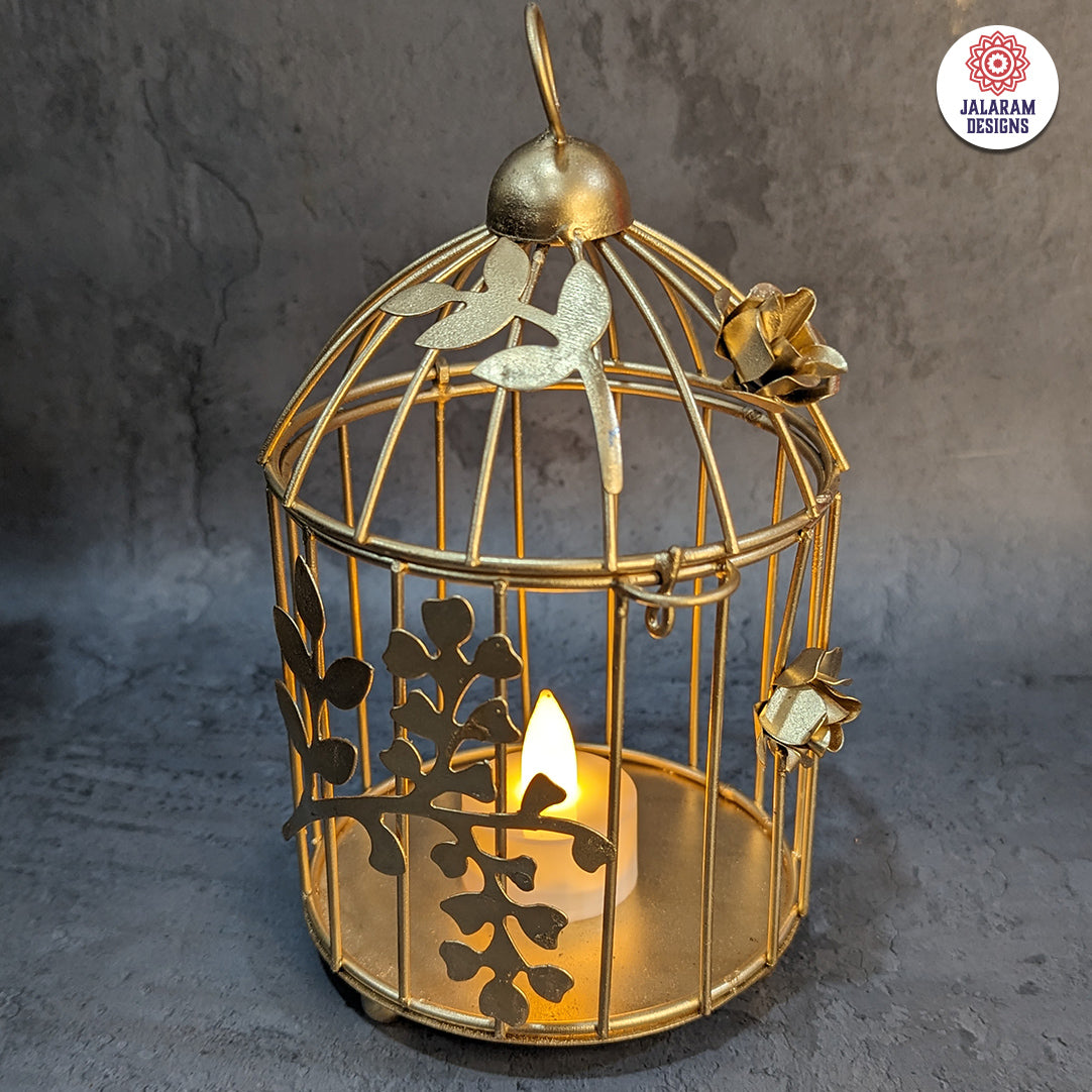 Gold Colour Metal Iron Bird Cage tealight Candle holder