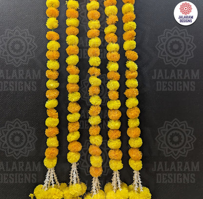 Decorative Lemon Yellow - Mango Yellow Marigold With Rajnigandha Tassel Dangler