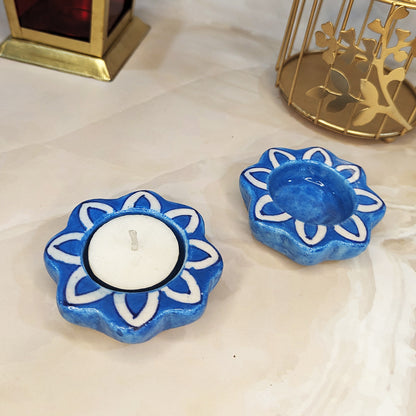 Blue Pottery Blue Flower Design Tea Lights - Single Piece