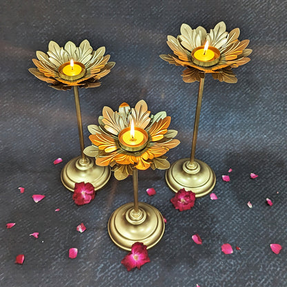 Flower Diya with Stand (Set Of 3)