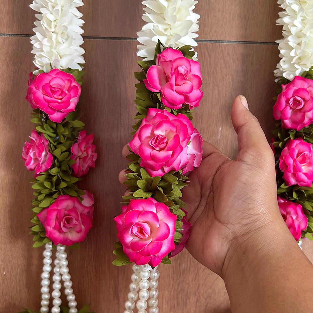 Pink Rose Pearl Tassel Gajra String