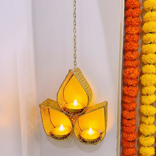 Ashoka Tea Light Hanging with 3 Diya Holders – Festive & Wedding Decor