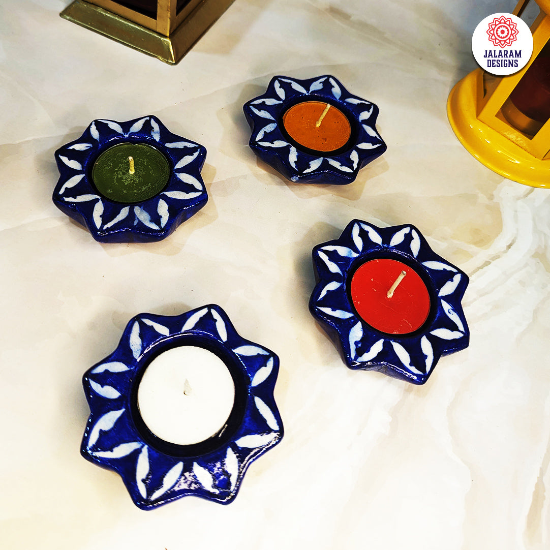 Blue Pottery Star Design Tea Lights - Single Piece