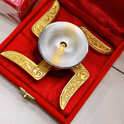 Golden Swastik Diya | Red Box Swastik Diya – Return Gift for Diwali, Pooja, Housewarming & Baby Shower