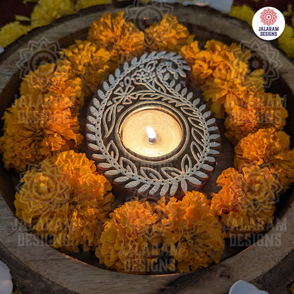 Paisley Shaped Wooden Block Tea Light Holder