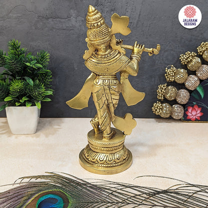 Brass Handcrafted Lord Krishna Idol - Unique Divine Sculpture | For Temple, Home, Office, Pooja, Decor, Gifts