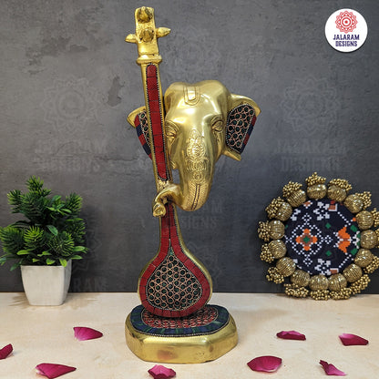 Ganesha Statue, Ganesha with Veena, Brass Ganpati Figurines, Modern Ganesha for Home, Decor, Office corner gifts.