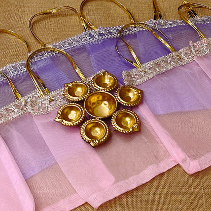 Tissue Organza Bag & Diya Urli Combo | Festive Gift Set for Diwali & Pooja
