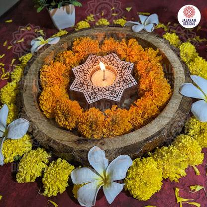 Star Shaped Wooden Block Tea Light Holder