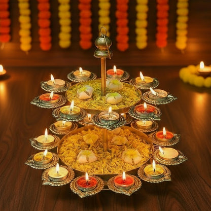 Two Tier Gold Diya Urli