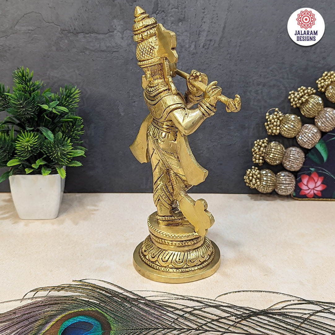 Brass Handcrafted Lord Krishna Idol - Unique Divine Sculpture | For Temple, Home, Office, Pooja, Decor, Gifts