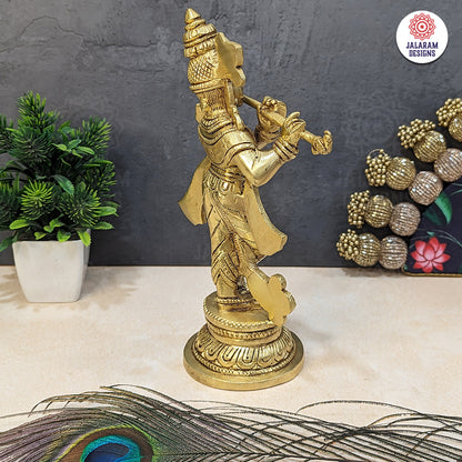 Brass Handcrafted Lord Krishna Idol - Unique Divine Sculpture | For Temple, Home, Office, Pooja, Decor, Gifts