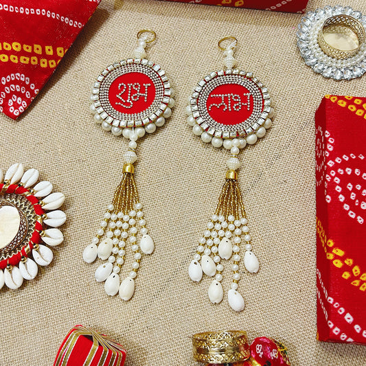 Diamond Shubh Labh With Shell Hanging